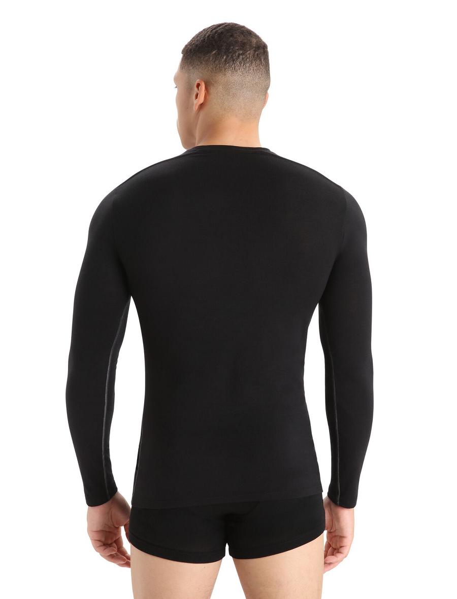 Black Men's Icebreaker Merino Anatomica Long Sleeve Crewe T-Shirt Underwear | USA 1292BEXC